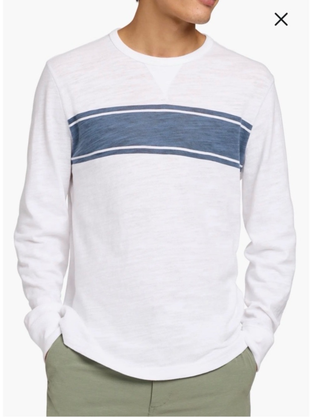 Faherty White Blue Stripe Sunwashed Slub Organic Cotton Shirt Sz M